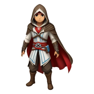 An icon representing an adventure game, inspired by Assassin's Creed. The design features a heroic character in hooded attire, scaling a tall building in a historical cityscape. The background shows ancient architecture and hidden symbols, symbolizing exploration and stealth. Transparent background  sticker