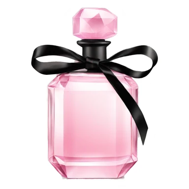 light pink crystal perfume bottle with black ribbon display sticker