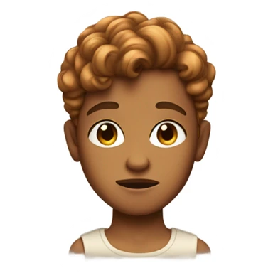 caramel skin boy with long curly brown pixie cut and pouted lips wit sticker
