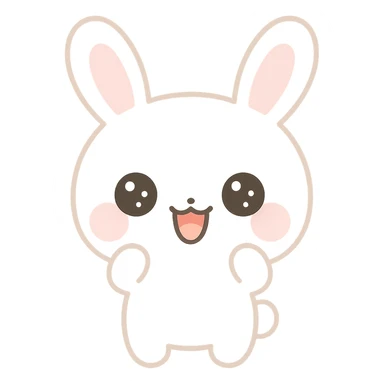 Enhance the bunny by making its fur a pure, bright white color while keeping the kawaii style, pink cheeks, and all other features the same. No background. sticker