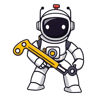Toy robot holding a wrench sticker