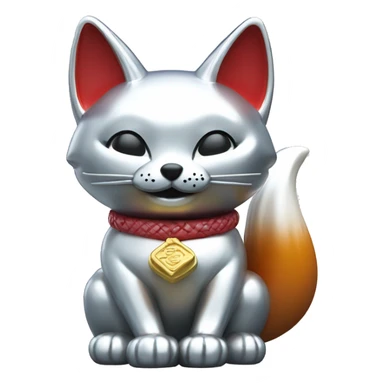fully chrome fox statue in the form of maneki neko sticker