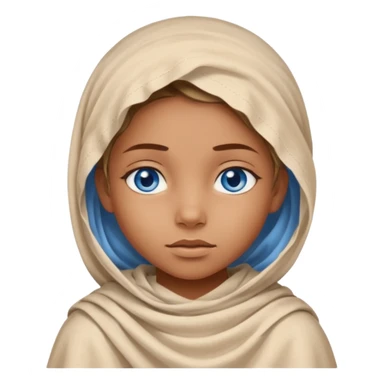 blue eyed desert child girl cowered with creme cloth sticker