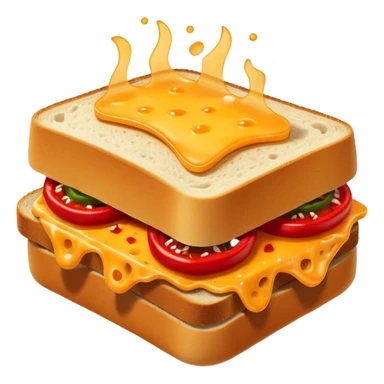 spicy sucuk sandwich object icon, toasted bread, sliced spicy sucuk inside, melted cheese, red chili peppers, steam coming out, 3D cartoon, mobile game icon style, centered, clean background, soft shadow, no text, no watermark
 sticker