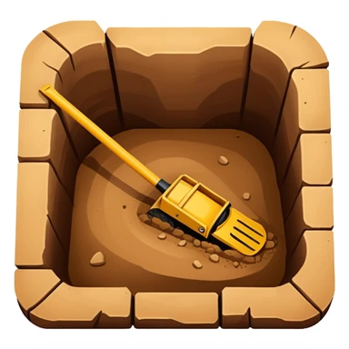 Emoji-style illustration of an excavation pit, flat vector look, bold outlines, minimal details, no background. sticker