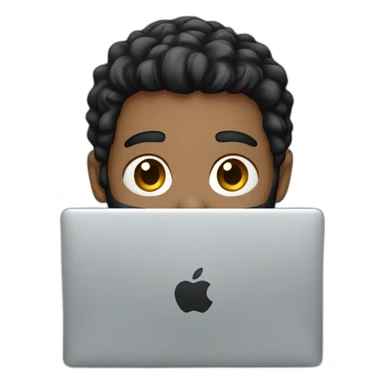headshot of a black hair boy with black beard using a silver macbook sticker
