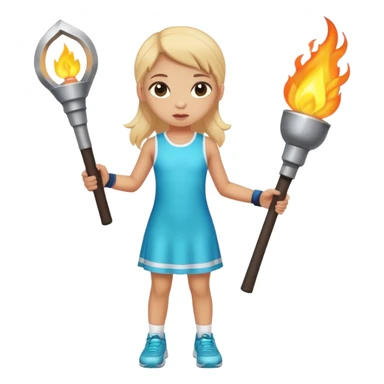 little girl in sporty dress with torch sticker