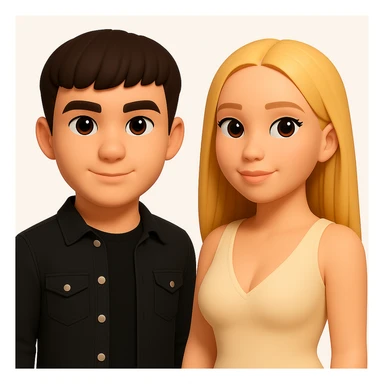 In the style of 3D Emoji, slightly increase the volume of the upper body of the girl, separate the girl and the boy from each other, and make the skin color the same for both characters. sticker