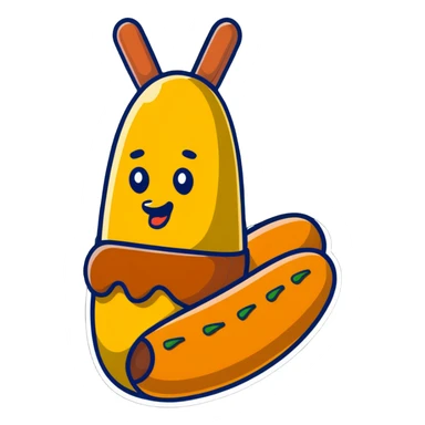 Korean corn dog, cartoonish sticker style, fun sticker