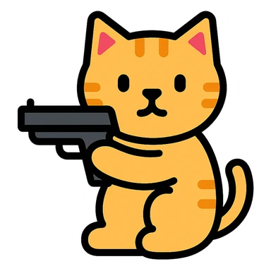 cat holding a gun colored icon sticker