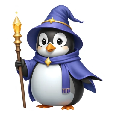 penguin wearing a wizard hat and robe holding a magic wand sticker