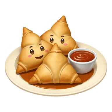 samosa with dipping sauce, crisp and golden, playful emoji style sticker