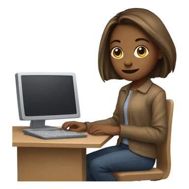 Medium straight hair computer science girl intern with a computer  light brown skin sticker