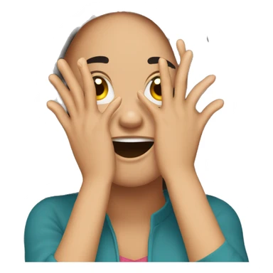 The girl covered her face with her hands because of laughter sticker