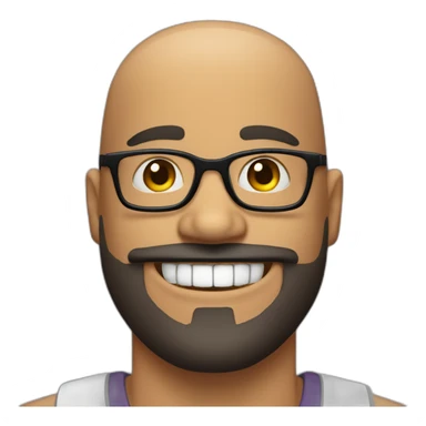 bald man with full goatee black glasses and thick eyebrows with a big smile and nice teeth sticker