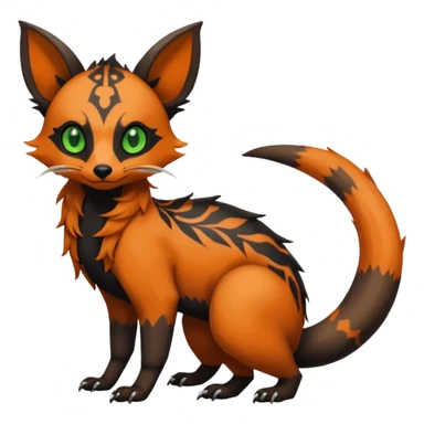 Rare warm-colored exotic cute epic aesthetic gothic colorful Salandit-Eevee-Civet-species-Fakemon-hybrid-creature, with intricate tattoo markings, full body sticker