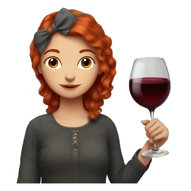 Portrait of a red-haired girl who drinks red wine with cat sticker