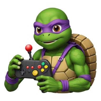 Donatello from Teenage Mutant Ninja Turtles, emoji style, playing a video game with a joystick sticker