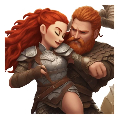 Viking red head beautiful  dragon  queen with a killed Viking solder with a man bun laying down on a dragon  sticker