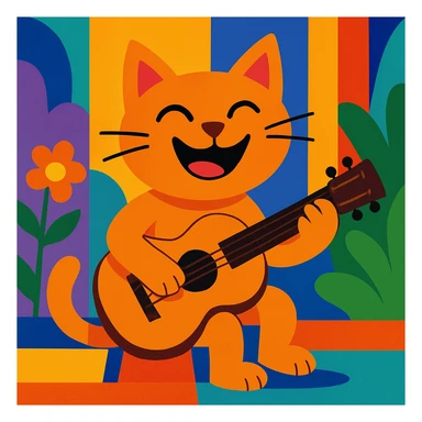 a cat playing a guitar, joyful, colorful illustration sticker