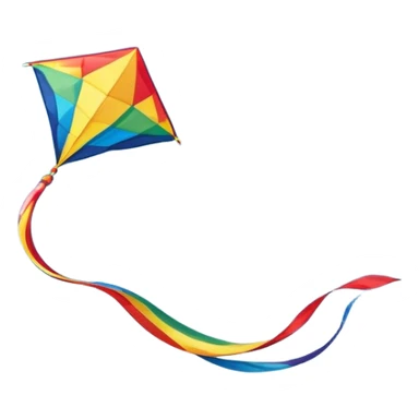 A colorful kite soaring high in the sky on a sunny day, with a long, flowing tail trailing behind. The background features an open field or beach, capturing the joy and freedom of flying kites, with gentle winds and a peaceful atmosphere. sticker