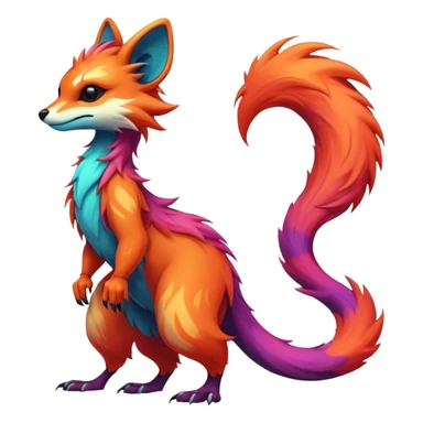 Cool randomly colored colorful furry anthropomorphic fantasy-Vernid-creature by LiLaiRa with a long tufted tail with edgy markings (full body) sticker