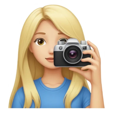blonde cartoon girl taking picture camera in front of her face long hair sticker