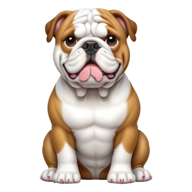 cinematic-[english bulldog]-realistic-full-body-sitting-emoji,-tail-resting-loosely-beside-its-paws,-head-tilted-dramatically,-sleek-[solid white]-fur,-simplified-yet-realistic-focused-features,-highly-detailed,-glowing-with-an-almost-sarcastic-glow sticker