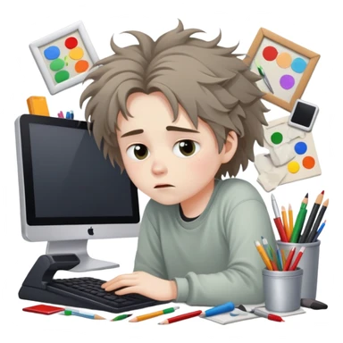 lazy artist sleepy at computer sticker