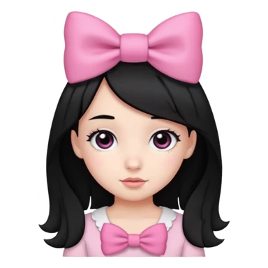 Girl with cute black  eyes  and black hair and pink bow in her side of her hair sticker