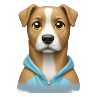 Dog wearing a light blue hoodie sticker