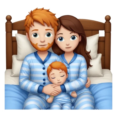 Ginger boy hugging girl with very dark brown hair. Both have blue eyes. They are in bed.  sticker
