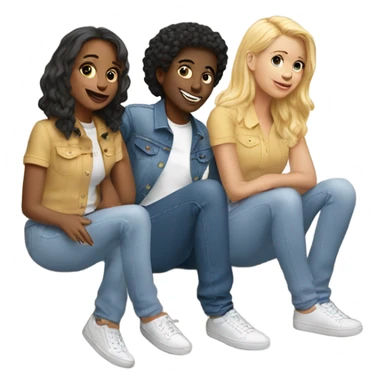 3 white friends on the stairs in all denim outfits  sticker