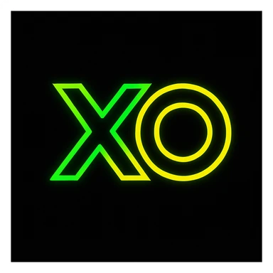stylized 'X' and 'O' logo, neon green and yellow, black background, bold and tech-inspired sticker