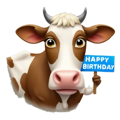 cow holding a sign that has “Happy Birthday Nathan ” sticker