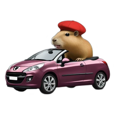 capybara with a beret in a peugeot 207 coupé cabriolet sticker