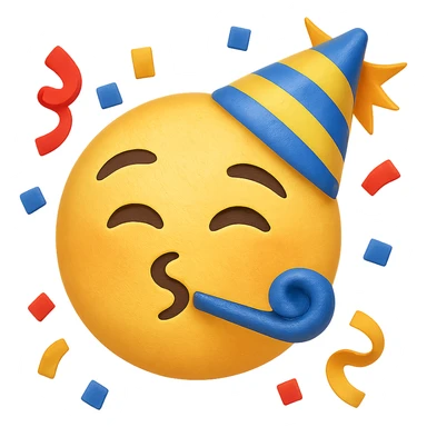 face with party hat and confetti emoji, digital illustration, no background sticker