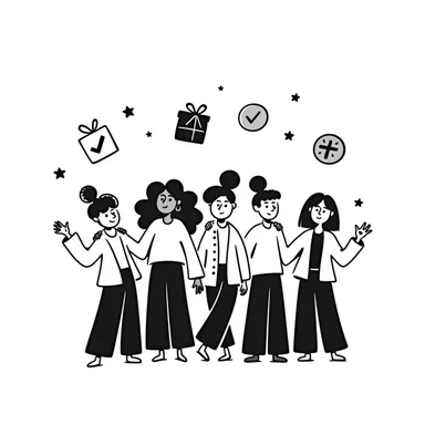 sketch of Verizon team with perk symbols, like stars and gift boxes sticker