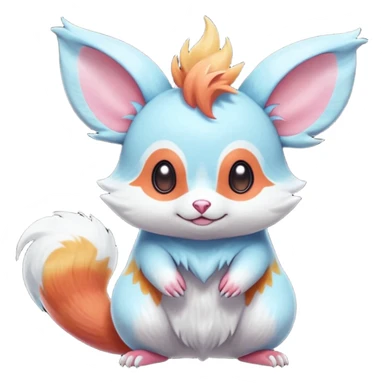  Shiny iridescent light warmly colored reddish-orange-gold-gradients neon vibrant bioluminescent colorful pastel flourishing flurry fuzzy Absol-Minccino-Furret-Zangoose-Chinchilla-Stitch-fusion-animal-Fakémon-hybrid-creature  sticker