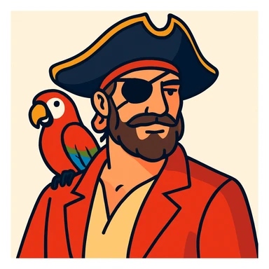 color vector art with thin outline of pirate with eye patch and parrot on shoulder  sticker