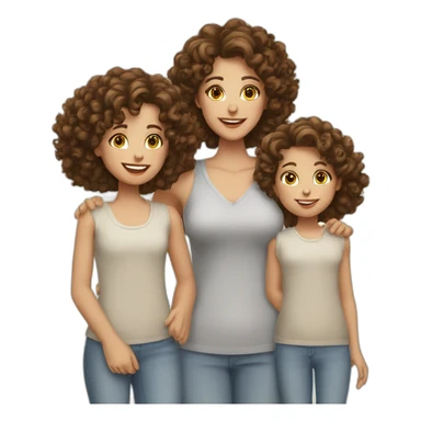 caucasian curly brunette brown eyed woman with her two daughters sticker