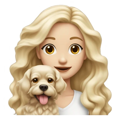 White blonde long wavy hair girl holding a cute multipu dog with short ears wavy beige fur sticker