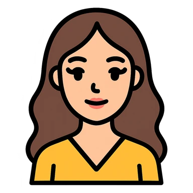 oval face with wide dark eyes and long eyelashes, soft nose and lips, light skin, long wavy dark brown hair, slim body, simple elegant clothes without hijab, colorful icon style with clear lines sticker