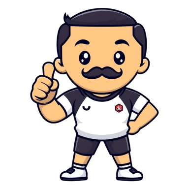 Recep İvedik in famous thumbs up pose, mustache, unibrow, wearing sportswear, exaggerated facial expression sticker