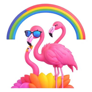 flamingo with sunglasses under a rainbow sticker