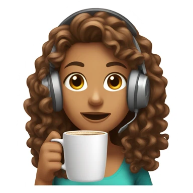 Tanned girl with long curly hair with gaming headset and coffee sticker