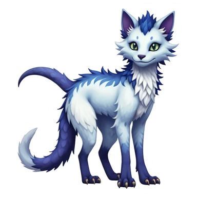 Kawaii dark edgy fantasy ethereal feline-vernid-sergal-fursona animal creature with a tufted tail full body with intricate markings  sticker