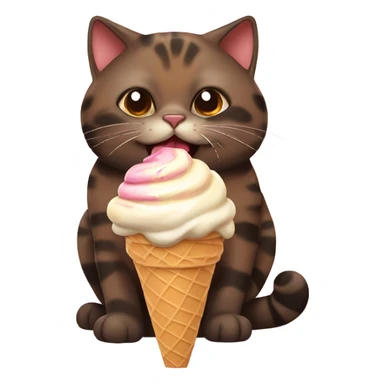 Cute fat tortoiseshell cat eating ice cream sticker