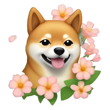 shiba inu with flowers sticker
