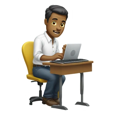 yellow skin man typing on keyboard wearing white button down shirt front view sticker